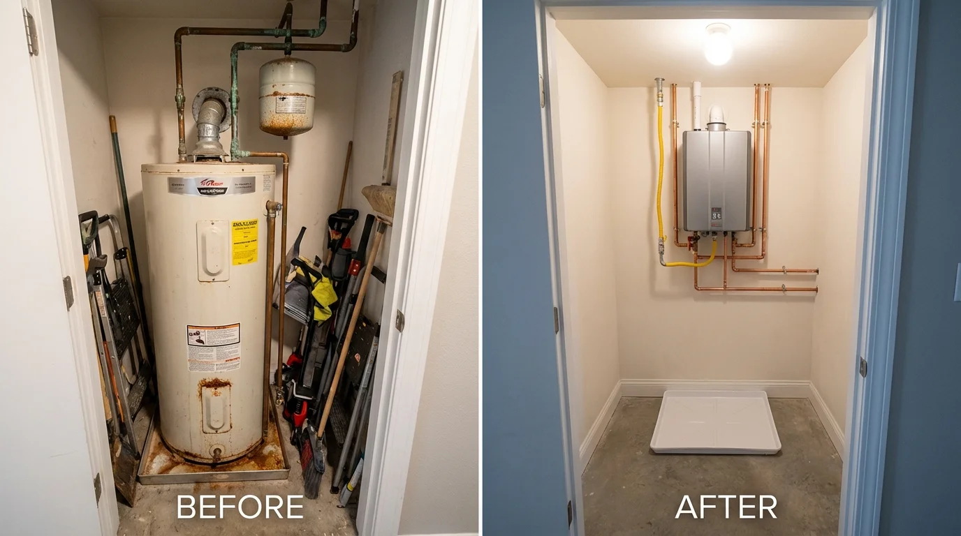 Tank water heater versus wall-mounted tankless unit comparison for Horseheads, NY homeowners
