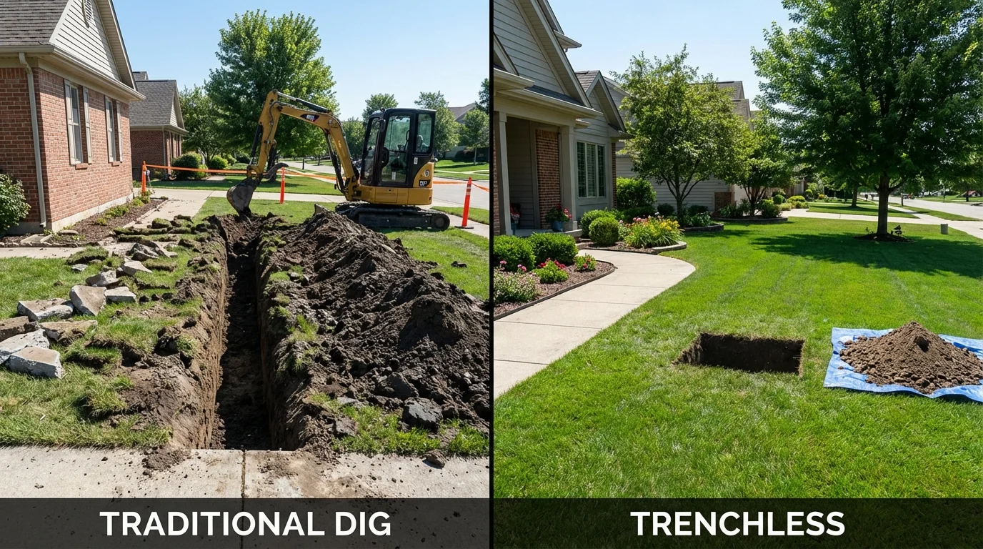 Trenchless sewer repair with minimal yard damage versus traditional excavation in Horseheads, NY